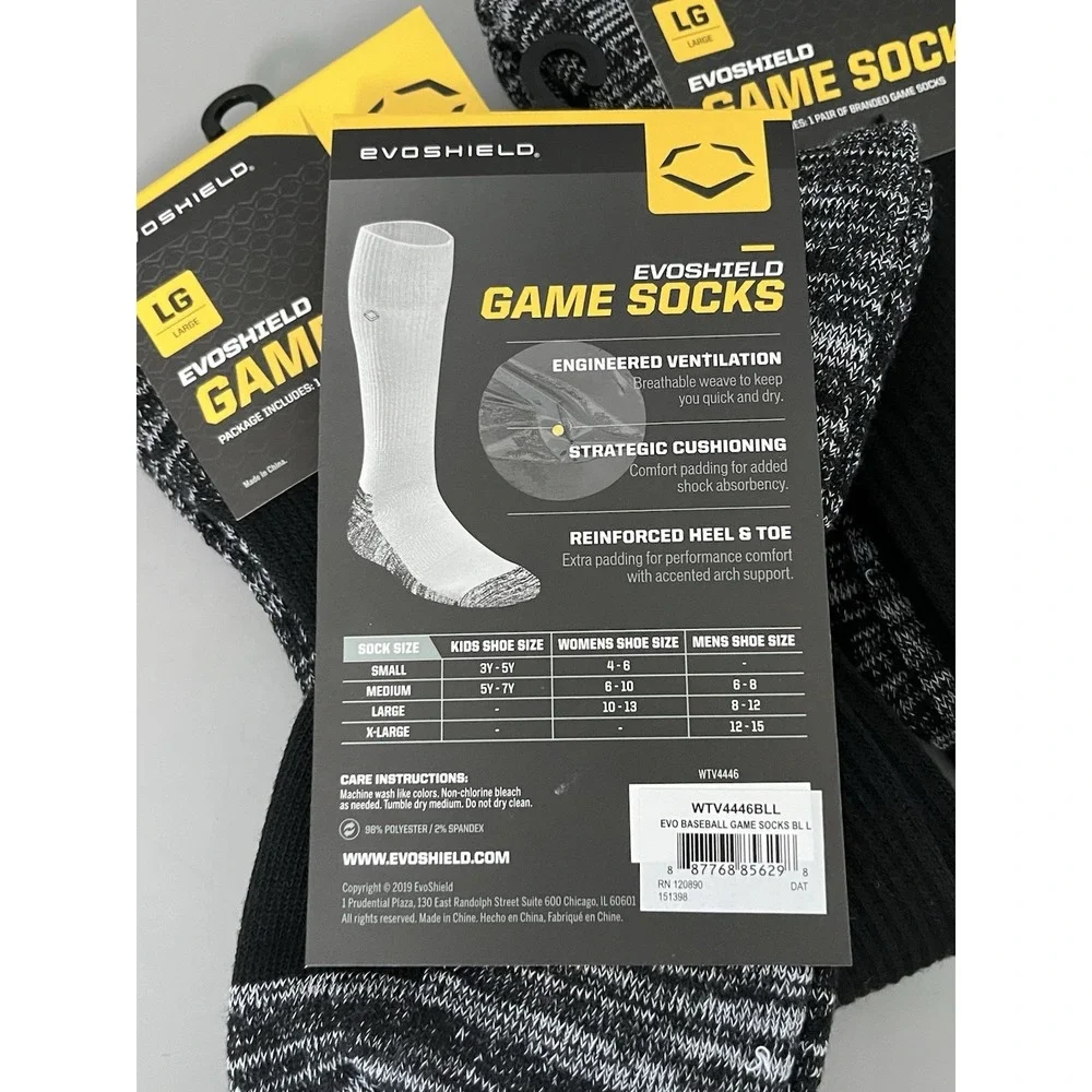 3 Pack-Evoshield Knee-High Moisture Wicking Baseball/Softball Game Socks - Black